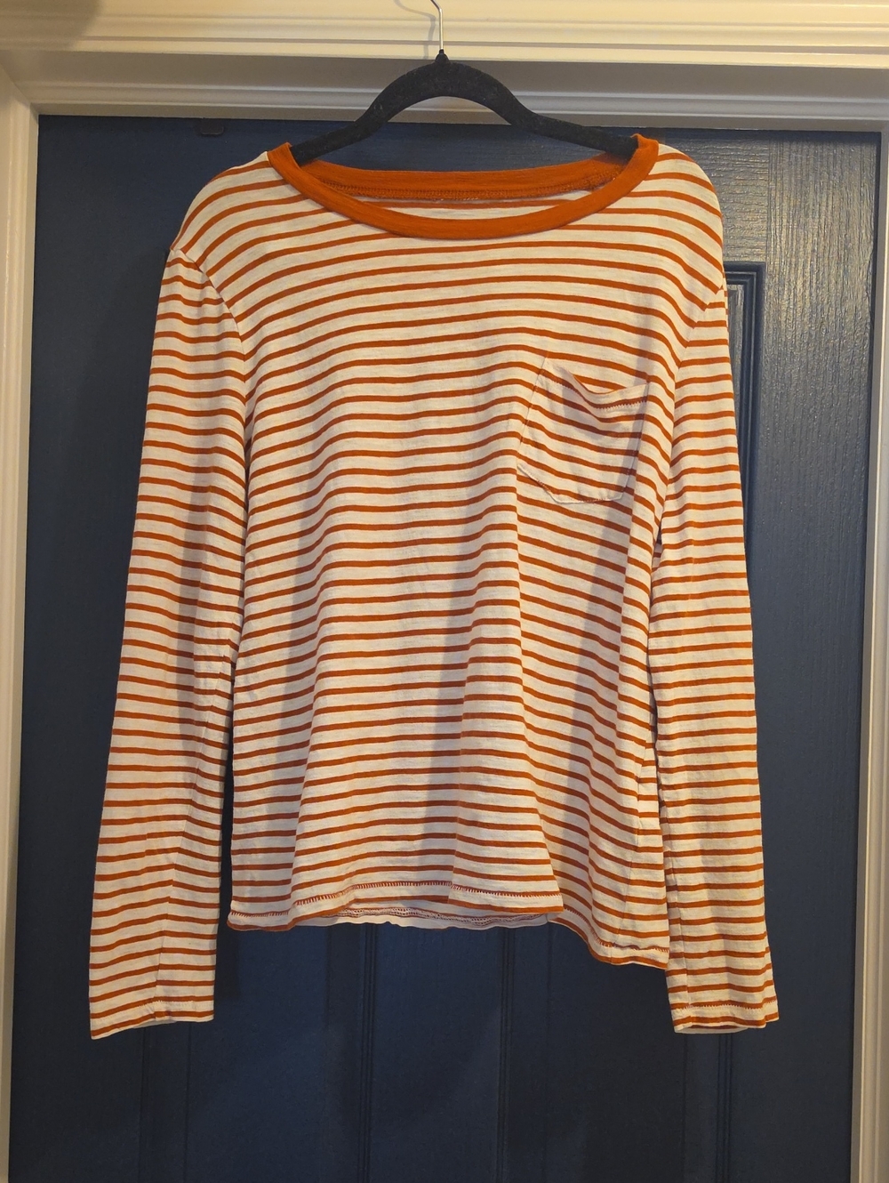 Madewell Orange & White Striped Long-Sleeve Pocket Tee